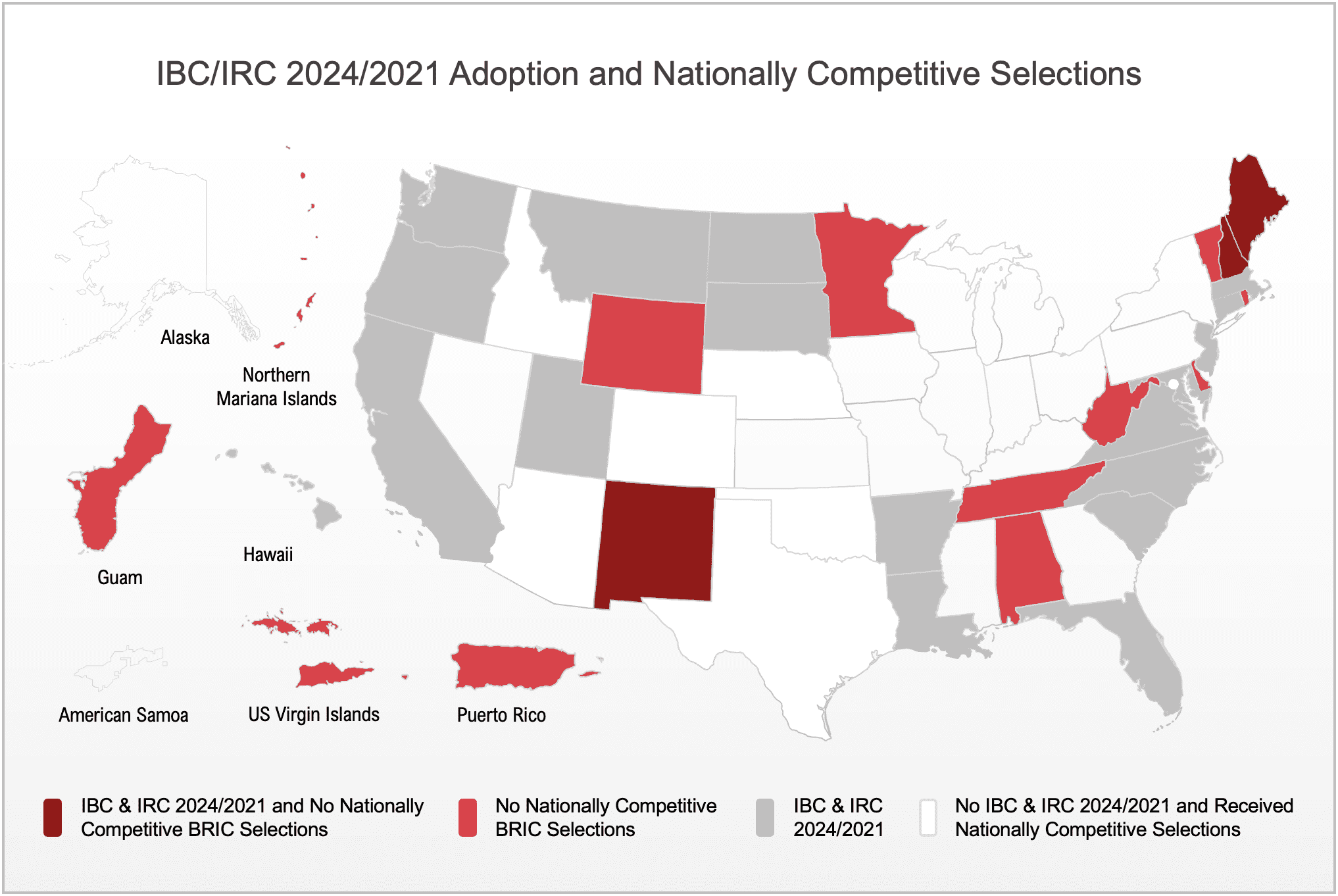 Map of IBC/IRC 2024/2021 Adoption and Nationally Competitive Selections