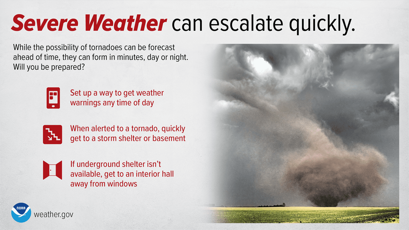 National Weather Service tornado safety tips.